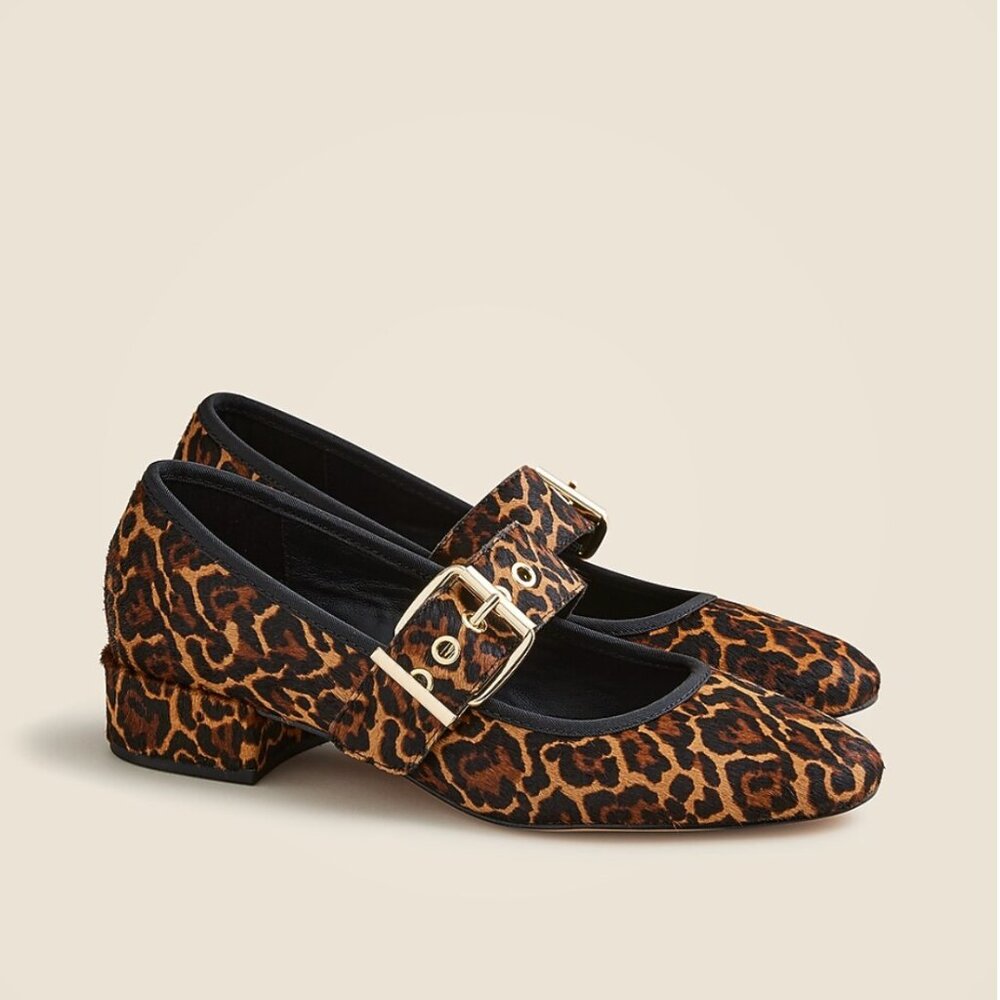 J CREW Teagan Mary Jane heels in leopard print calf hair (New with Box,Size 6.5)